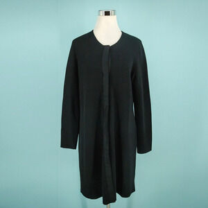Eileen Fisher Size Large L Black System 100% Wool Snap Tunic Sweater Jacket